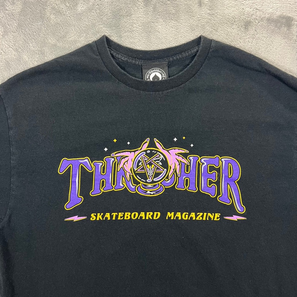 THRASHER Orb Fortune Graphic T Shirt Mens Medium Black Skateboard Magazine Tee